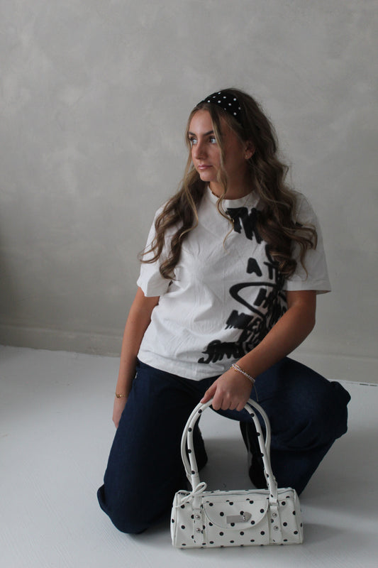 White Poka dot bag